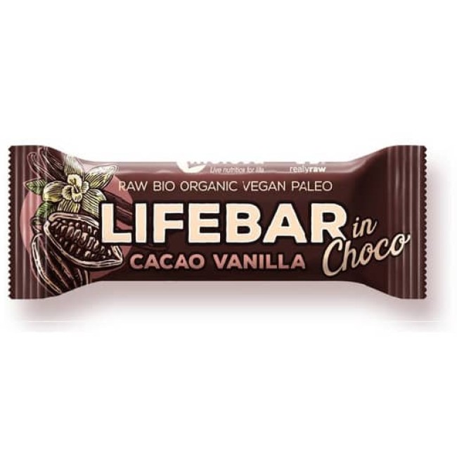 Baton cu cacao si vanilie in ciocolata raw bio 40g Lifebar